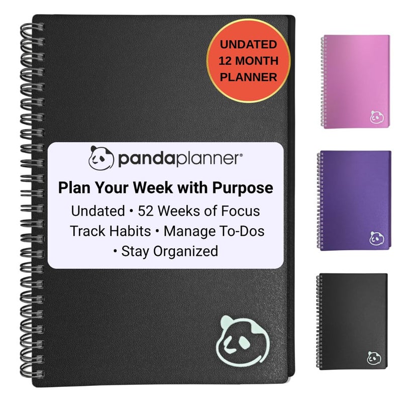 Panda Planner 2026 Undated Weekly Planner â€“ Spiral Bound 5.75" x 8.25" with 52 Weeks, Habit Tracker & Weekly To-Do Lists â€“ Productivity Planner & Academic Organizer for Home, Office & School (Black) - Image 1